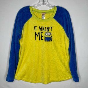 Despicable Me Yellow Blue Fleece Minion Long Sleeve Pajama Top L 12-14